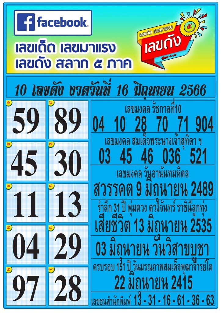 เลขดังสลาก5ภาค